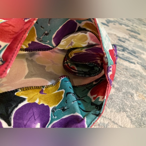 C01 Bridge Gate VTG Satin Top Button Up Blouse Shoulder Pads Floral Medium - Picture 6 of 9